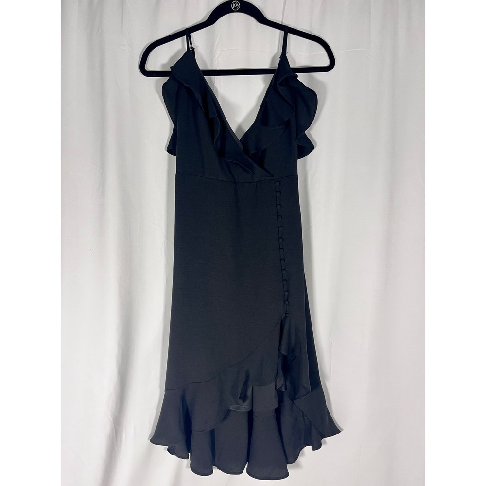 Fashion Nova Black Ruffle Midi Dress Size Small NWOT Date‎ Night Romantic Party